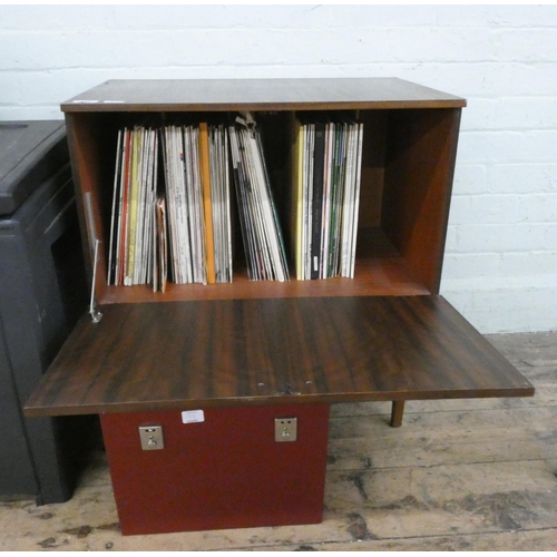 139 - A large quantity of long playing vinyl records and a walnut record cabinet