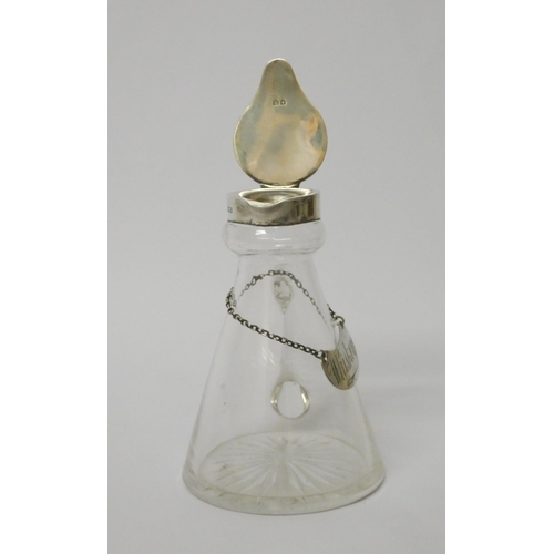 707 - An Edwardian glass whisky tot or noggin with hallmarked silver hinged lid and a silver 'Whisky' labe... 