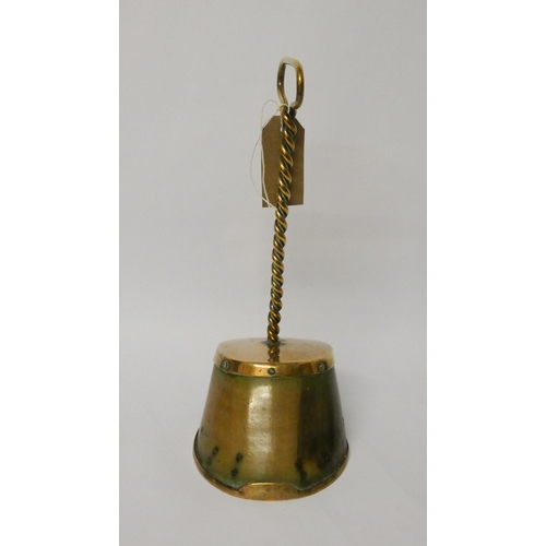 715 - A Victorian brass mounted horse hoof doorstop, engraved 'Billy 1867 aged 24 years'.  30cms tall