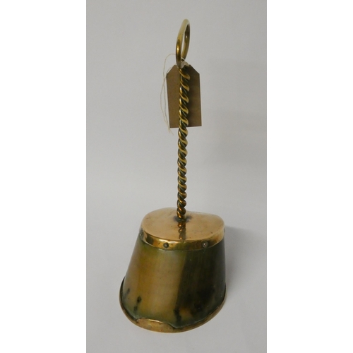 715 - A Victorian brass mounted horse hoof doorstop, engraved 'Billy 1867 aged 24 years'.  30cms tall