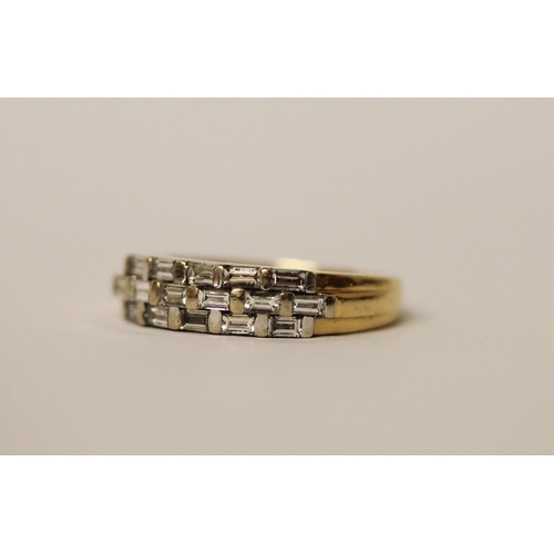 544 - Modern baguette cut diamond set half hoop eternity ring, in hallmarked 18ct gold, ring size M, weigh... 