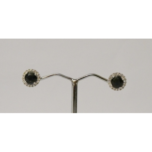 546 - A pair of modern 18ct white gold sapphire and diamond circular ear studs.