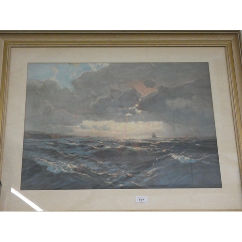 137 - A pair of framed prints of seascapes, after Julius Olson, image size 18