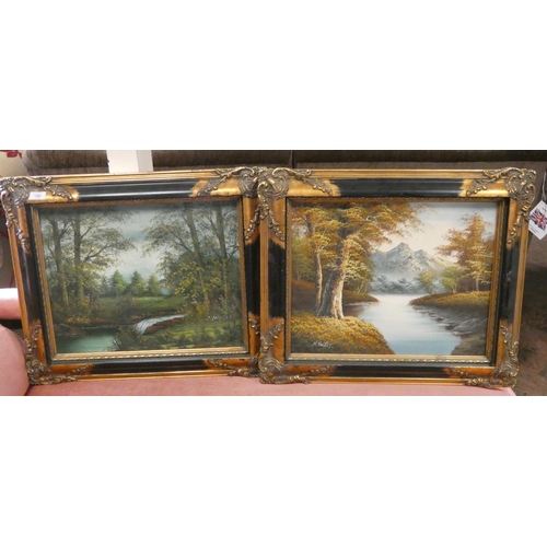 188 - Pair of black and gilt framed oil paintings. Image size 16