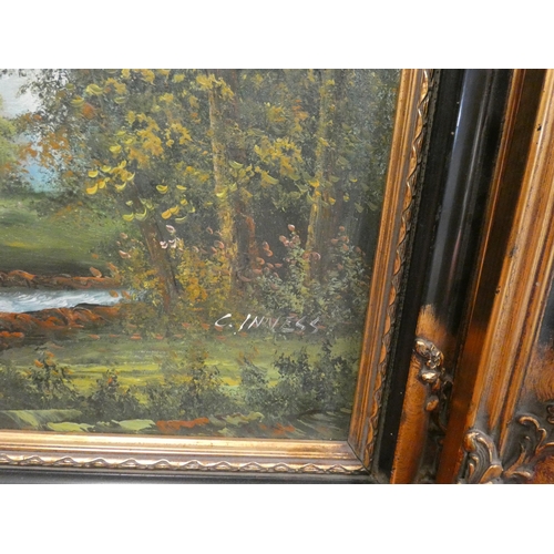 188 - Pair of black and gilt framed oil paintings. Image size 16