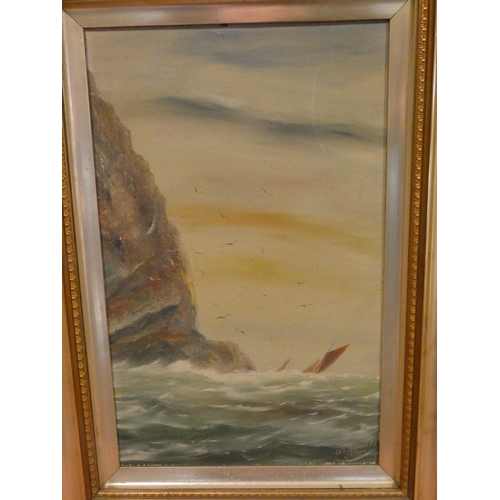 190 - Pair of oil on board paintings of seascapes - one entitled Les Granites Jersey. Image size 18