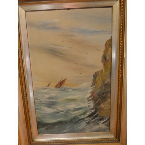 190 - Pair of oil on board paintings of seascapes - one entitled Les Granites Jersey. Image size 18