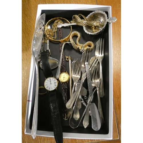 297 - Silver plated cutlery, gilt metal jewellery etc