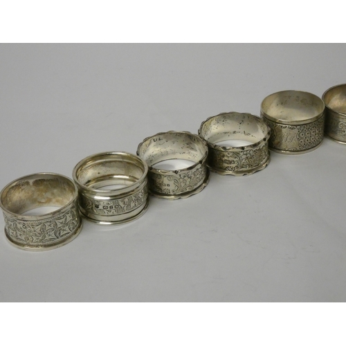 737 - A collection of ten various antique silver napkin rings, 6 troy ounces