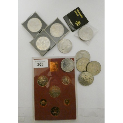 200 - A 1979 proof set together with commemorative crowns and a Tokyo 1964 Olympics 1000 yen coin