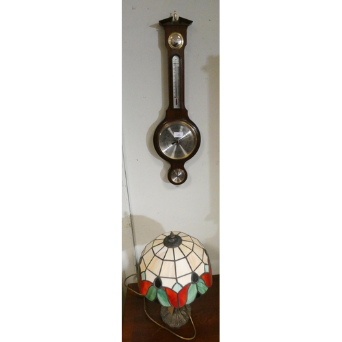 183 - A Tiffany style lamp and a modern wall banjo barometer