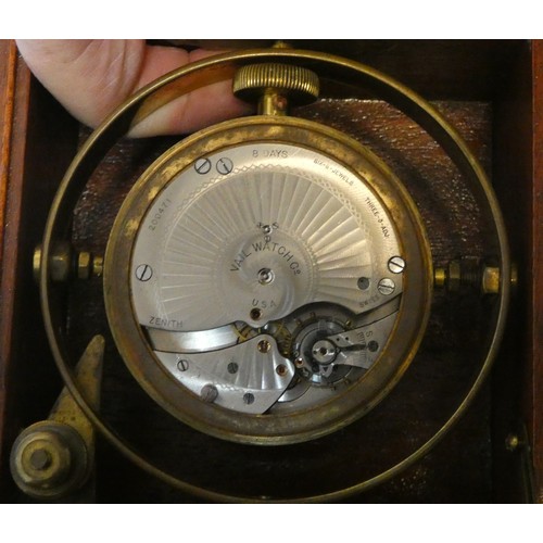 294 - An Eight Day Gimbal Deck Watch, signed Zenith, Chronometer, 20th century, three tier case, silvered ... 