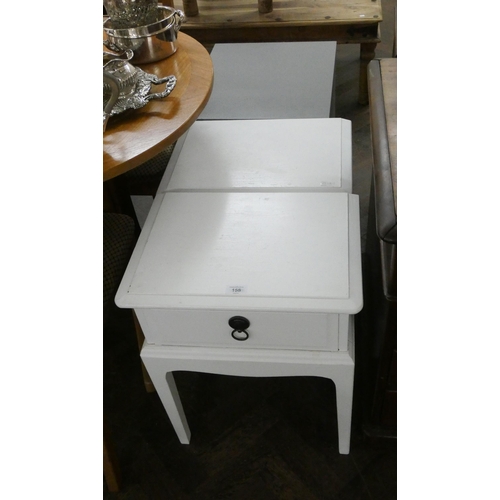 158 - Two white painted Stag Minstrel bedside cabinets and a modern grey filing cabinet