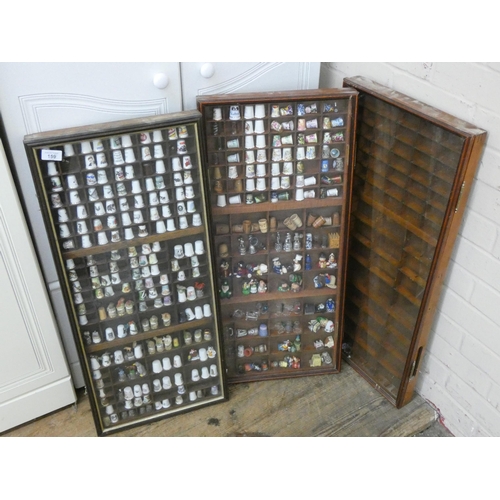 159 - Three modern wall mounting glazed thimble display cases and contents