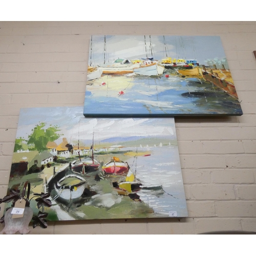 27 - A pair of large rectangular box oil on canvas impressionist style paintings of river scenes