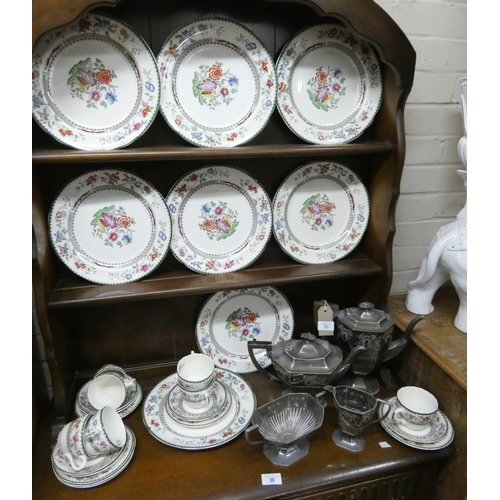 29 - Four piece silver plated Neo Classical design tea and coffee service and some Spode Chinese rose din... 