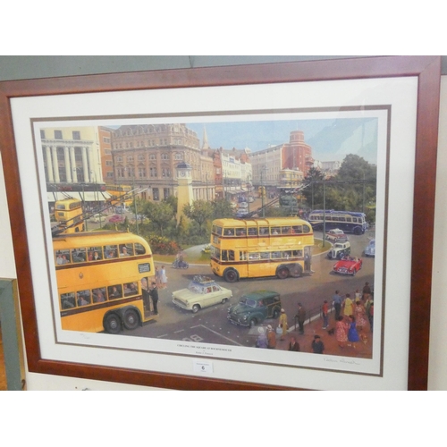 6 - Two signed Limited Edition prints, one of yellow buses circling the square at Bournemouth, the other... 