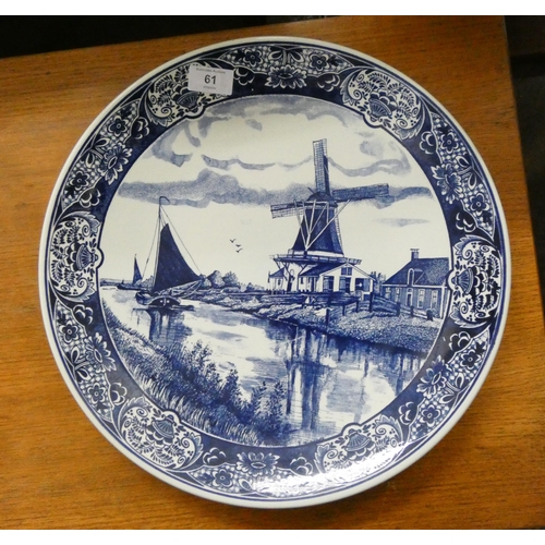 61 - A large blue and white Delft charger