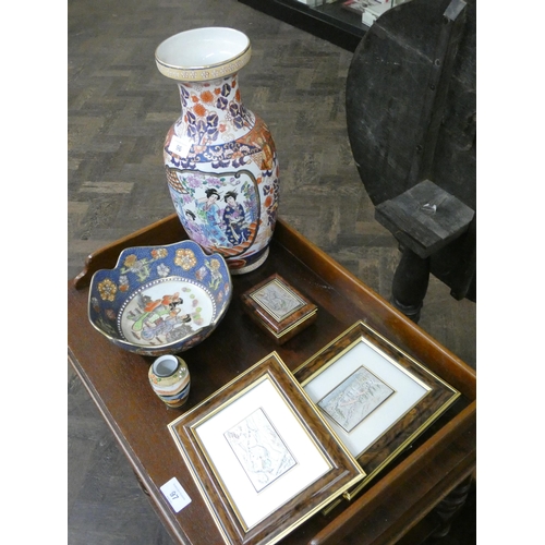 96 - Chokin trinket boxes, framed panels, Japanese and other oriental inspired ceramics