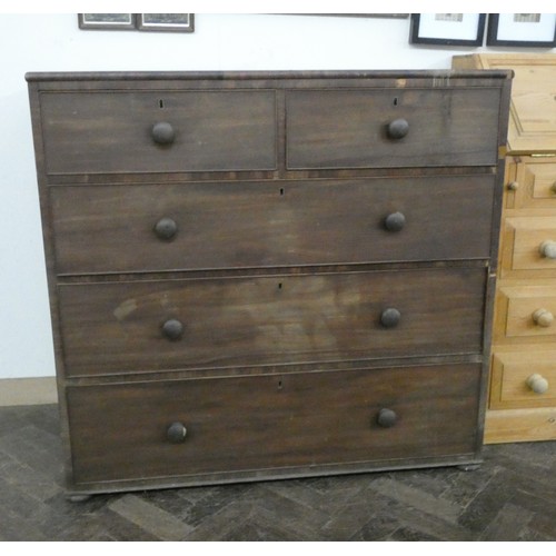 4 - Early Victorian mahogany chest of three long and two short drawers with bun handles, 3'6 wide