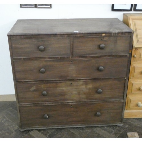 4 - Early Victorian mahogany chest of three long and two short drawers with bun handles, 3'6 wide