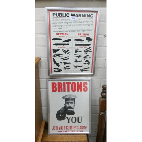 172 - A poster print of old First World War aircraft and another of 'Britain Wants You'