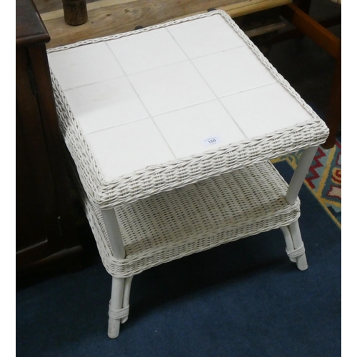 180 - A two tier white cane table with tile top