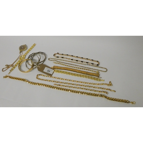 69 - A collection of rolled gold and other gilt metal costume jewellery, watches and bangles