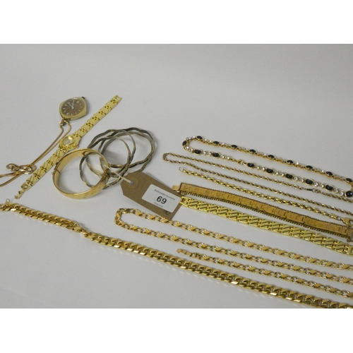 69 - A collection of rolled gold and other gilt metal costume jewellery, watches and bangles