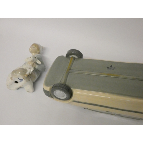 80 - Three Lladro figurines and an unusual Lladro Ford Fiesta car