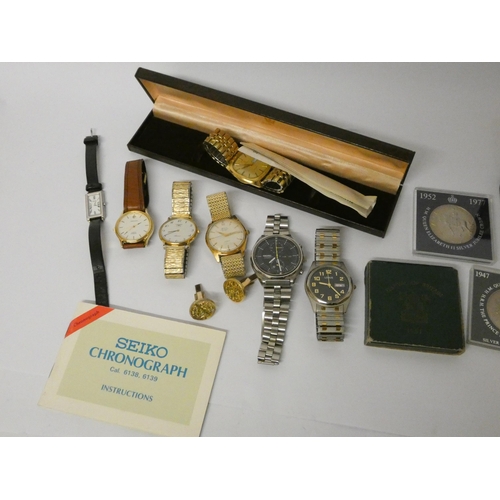 84 - Gent's vintage Seiko stainless steel chronometer, other wristwatches, commemorative crowns etc