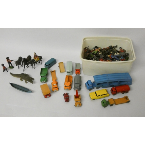 88 - A collection of lead soldiers and vintage played with Matchbox toys