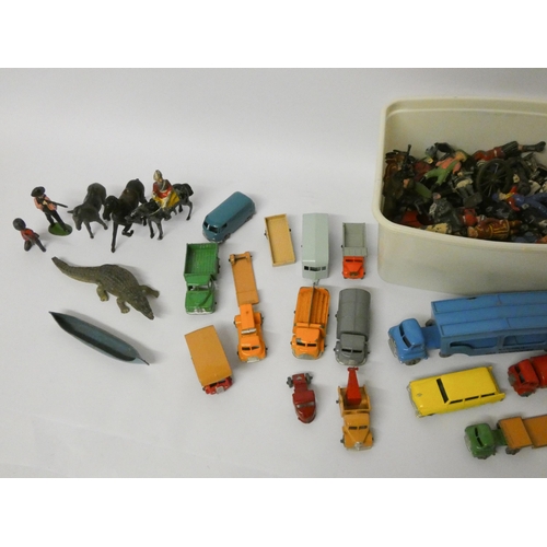 88 - A collection of lead soldiers and vintage played with Matchbox toys