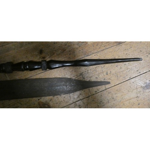 72 - Old sword and three tribal sticks and spear