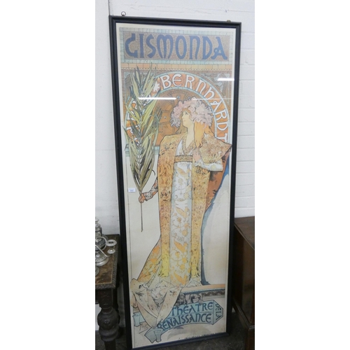 203 - A large French framed poster print of Gismonda, Bernhardt, 74