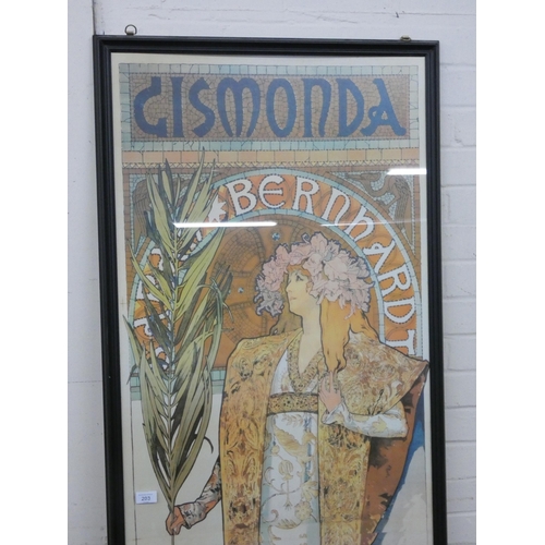 203 - A large French framed poster print of Gismonda, Bernhardt, 74