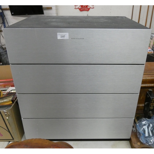 297 - A four draw Bang & Olufsen storage box with stainless steel front