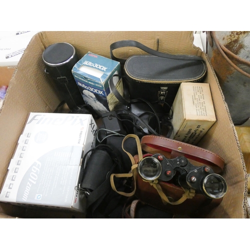 300 - A Finepix camera, other cameras, lenses and two pairs of binoculars etc