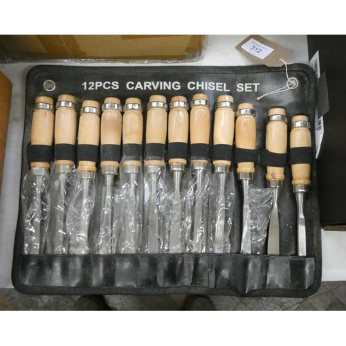 312 - A 12 piece carving chisel set in bag