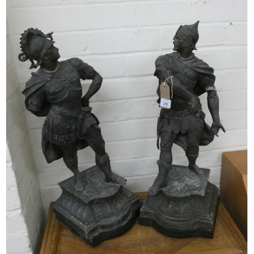 210 - A pair of Victorian spelter warrior figure ornaments - as found condition