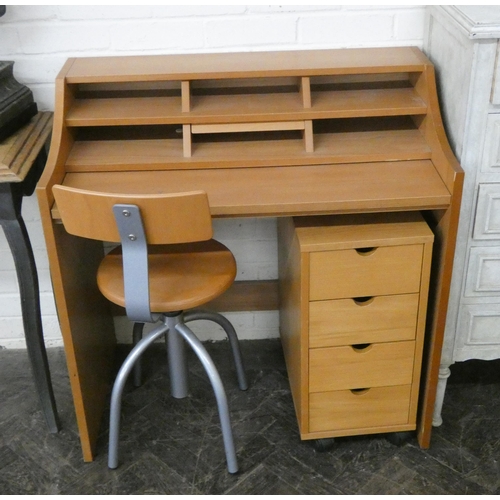 214 - A modern computer desk with filing drawers and chair