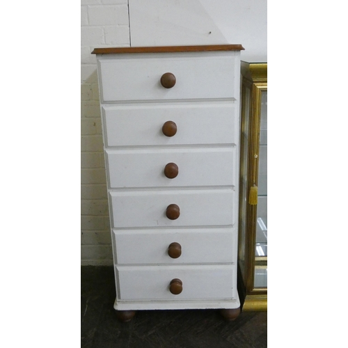 220 - A pine cream painted Wellington style chest of six drawers