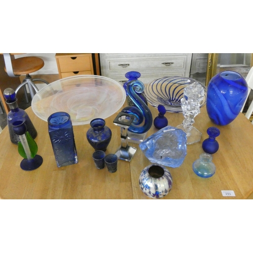 232 - A collection of Bristol blue and other Art Glass