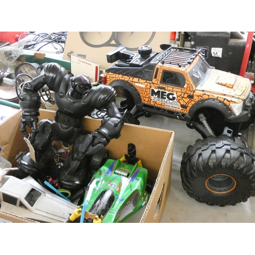 371 - Two remote control cars, a remote control robot and a large remote control 4x4 car - all as found