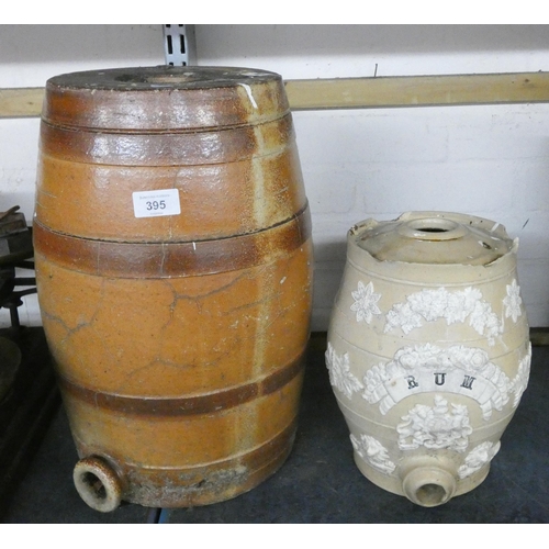 395 - Two old rum and other ceramic barrels