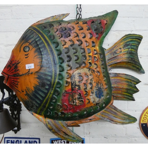 666 - A large painted metal hanging fish