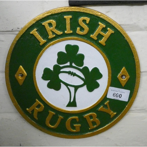 677 - A wall hanging cast iron Irish Rugby sign