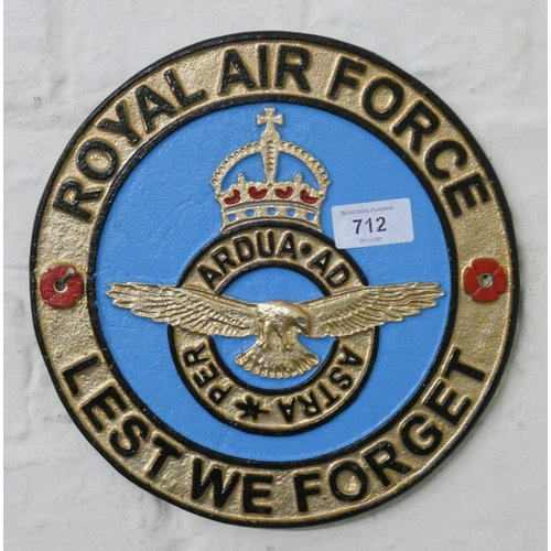 690 - A wall hanging cast iron Royal Airforce sign