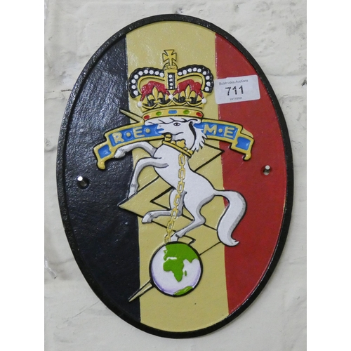 691 - A wall hanging cast iron REME sign