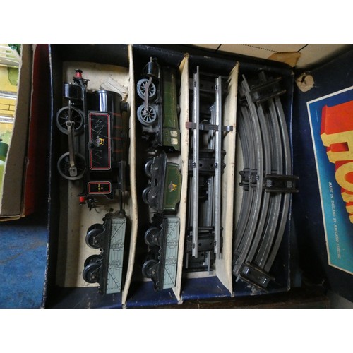 269 - A large quantity of boxed vintage  Hornby Railway trains, carriages, accessories etc and a box of tr... 